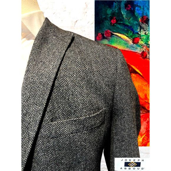 Joseph Abboud XL 44R Mens Blue Gray Herringbone Tweed Blazer Sport Coat Jacket - Picture 3 of 14